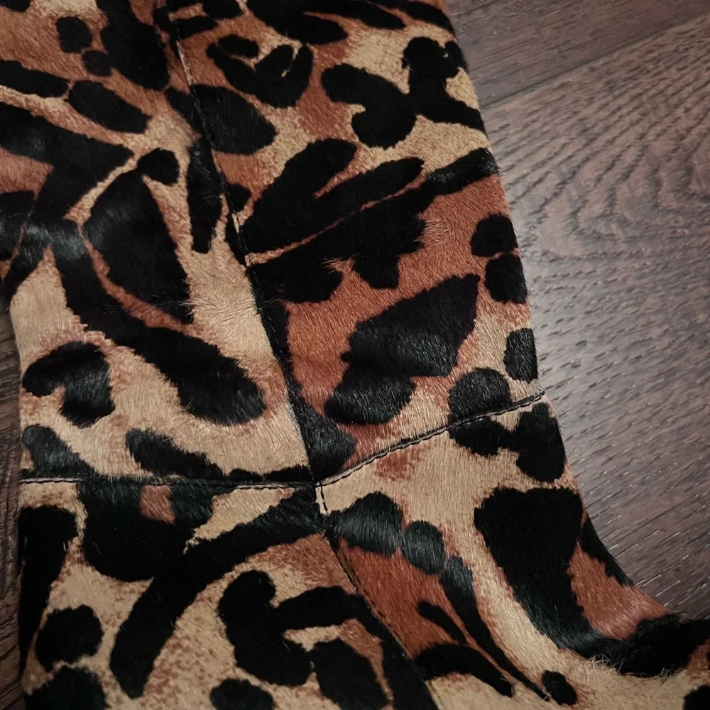Louise Et Cie Zenia Genuine Calf Hair Knee High Leopard Print Block Heel Boots 7 - Picture 9 of 15